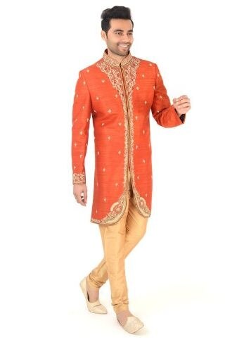 Smvm Indo Western Sherwani Mens Wear Orange